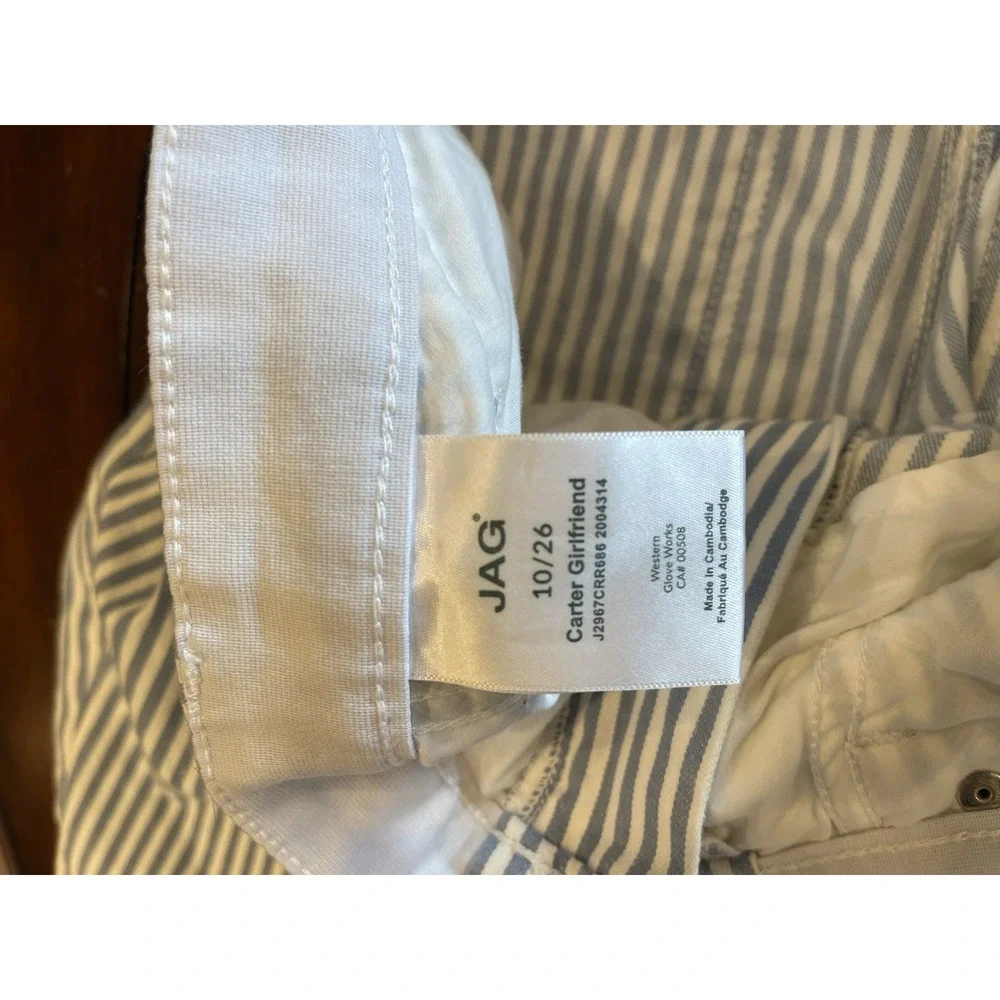 JAG‎ Carter Girlfriend Jeans 10/26 Blue White Stripe Railway Coastal Preppy EUC - Picture 4 of 6